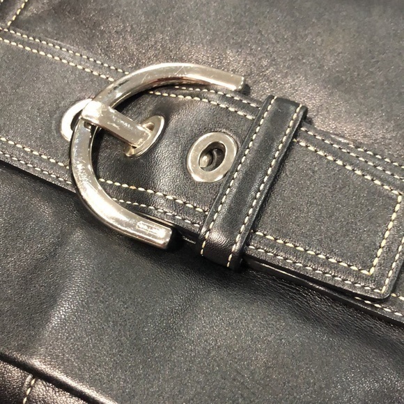 Coach vintage soho belted black flap‎ Leather Crossbody Bag Silver Buckle - Picture 4 of 10